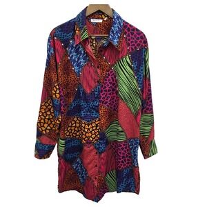 Joy‎ & Ash Patchwork Tunic Blouse Button Up Multicolor Long Sleeve L